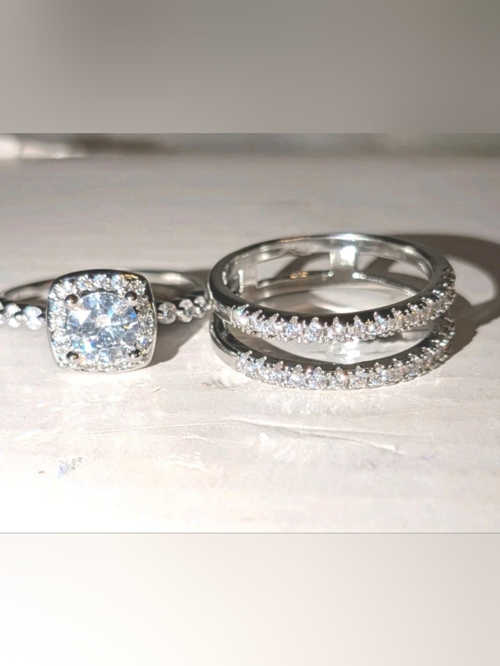 925 Silver 4ct Lab-Created Princess Cut Diamond Wedding Ring Set For Women Sz 8 - Picture 5 of 17